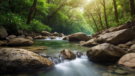 waterfall in deep forest at Phu Kradueng National Park, Loei, Thailandの写真素材