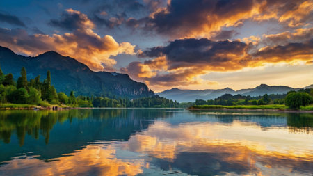 Sunset on the lake of Brienzersee, Bavaria, Germany