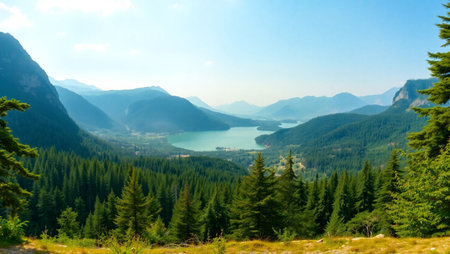Beautiful mountain landscape with lake and forest in summer, Switzerland.