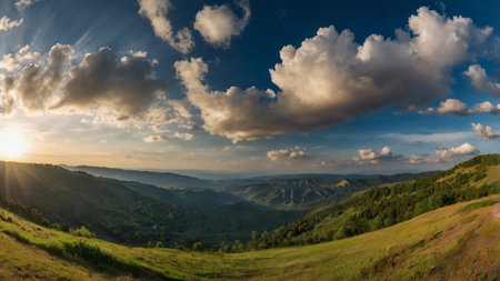 Sunset in the mountains. Beautiful summer landscape. Carpathians, Ukraine.の写真素材