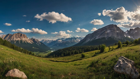 Panoramic view of the Dolomites in summer, Italyの写真素材