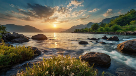 Beautiful sunset on the Adriatic Sea in Montenegro.の写真素材