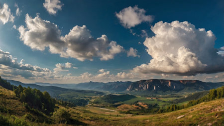 Panoramic view of the mountain landscape in the Carpathiansの写真素材