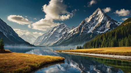 Mountain lake in the Canadian Rockies. Concept of active and photo tourism