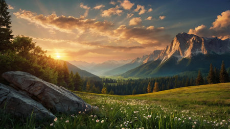 Sunset in the Dolomites, Italy. Panoramic viewの写真素材