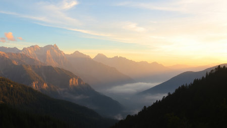 Panoramic view of the Dolomites at sunrise, Italyの写真素材