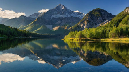Mountain lake with reflection in the water, Russia, Siberia, Altai mountains