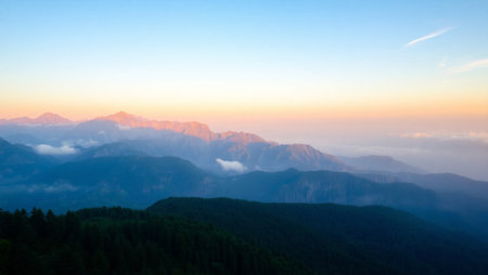 Sunset in the mountains of Adygea, Russia.の写真素材