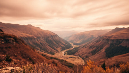 Beautiful autumn landscape in the mountains. Panorama of the Caucasus.の写真素材