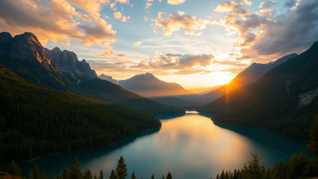 Sunset at the Emerald Lake in Banff National Park, Canadaの写真素材