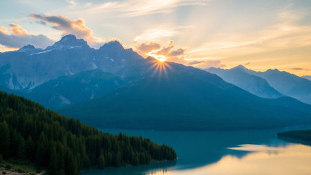 Sunset over Lake Misurina, Dolomites, Italyの写真素材