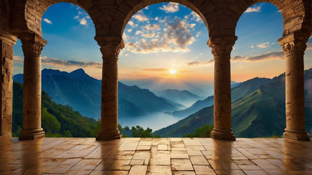 Sunset in the mountains. View from the Monastery of St. George.の写真素材