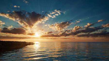 Beautiful sunset over the sea. Crimea, Ukraine, Europe.