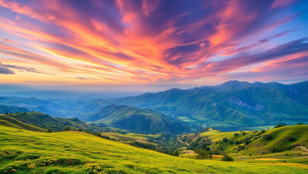 Beautiful sunset over the mountains in the summer. Carpathian, Ukraineの写真素材