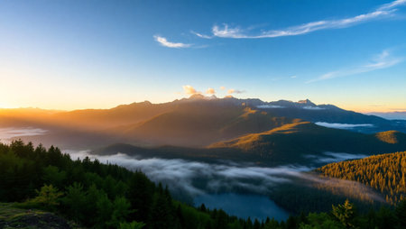 Sunrise in the Carpathian mountains. Ukraine, Europe.