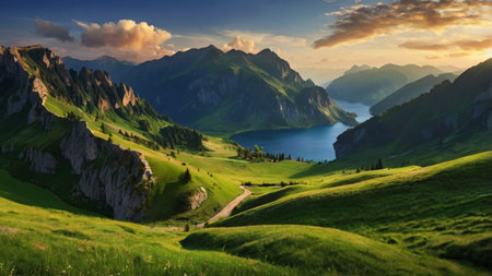 Beautiful alpine panoramic view of Lake Lucerne, Switzerland