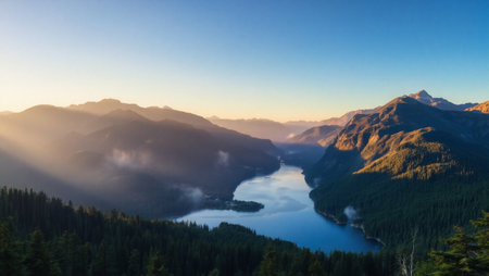 Sunrise over Lake Louise, Banff National Park, Alberta, Canadaの写真素材