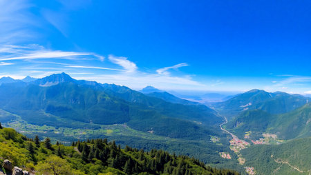 Panoramic view of the Swiss Alps in summer, Switzerland.
