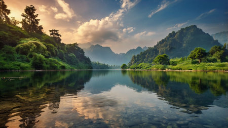 Landscape of karst mountains and river in Yangshuo, China