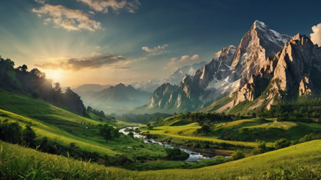 Beautiful summer landscape in the mountains. The concept of active and photo tourismの写真素材