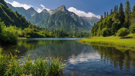 Beautiful alpine lake in the mountains. Composition of nature.