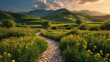 Rural landscape at sunset in Tuscany, Italy, Europe