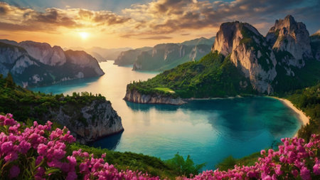 Beautiful panorama of Lake Garda at sunset.の写真素材