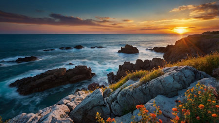 Beautiful seascape at sunset. Composition of nature.の写真素材