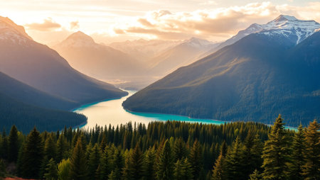 Mountain lake at sunset, Canadian Rockies, Banff National Parkの写真素材