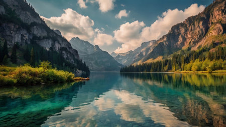 Panoramic view of lake Braies (Lago di Braies)