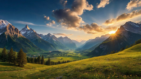 Sunset in the Dolomites. Panoramic view of the Dolomites.の写真素材