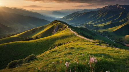 Beautiful alpine landscape at sunset. Carpathian, Ukraine, Europe.