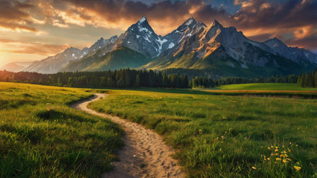 Beautiful summer landscape in the mountains. Sunrise in the mountains.の写真素材