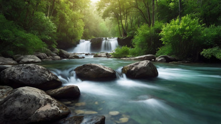 beautiful waterfall in the forest. soft focus and blurred image.の写真素材