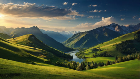 Beautiful summer landscape in the mountains. Panoramic view.の写真素材