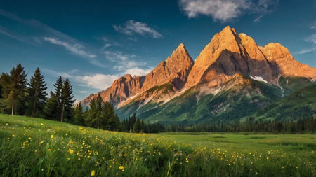 Panoramic view of the Dolomites in summer, Italyの写真素材