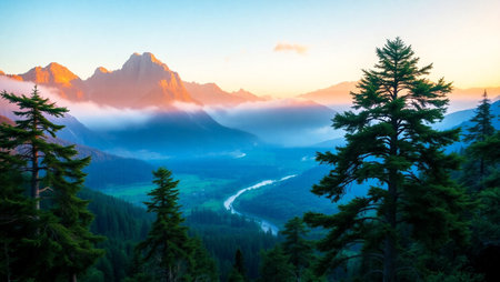 Sunrise in the Dolomites, Italy. View of the Dolomites.