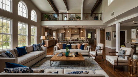 Luxury living room with a fireplace and a wooden floor.