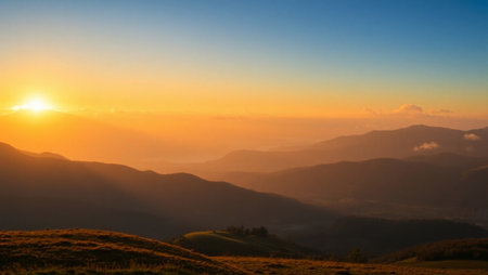 Sunset in the Carpathian mountains. Ukraine, Europe.