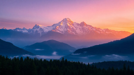 Beautiful sunrise in Himalayas, Annapurna Circuit, Nepalの写真素材