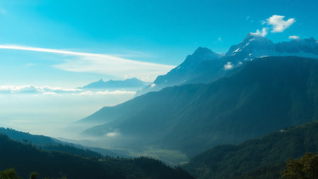 Mountain landscape in Uttarakhand, Indiaの写真素材