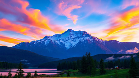 Sunset in Banff National Park, Alberta, Canada. The beauty of the Canadian Rockies.
