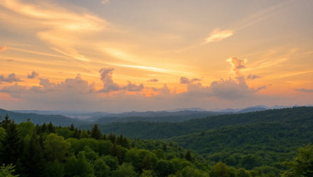Sunset in the mountains. Landscape of the Carpathian Mountains.