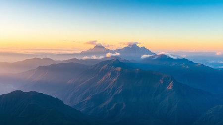 Sunrise over the Himalayas, Annapurna Circuit Trek, Nepalの写真素材