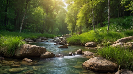 Mountain river in the forest. Beautiful landscape of a mountain river