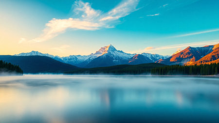 Lake Louise in Banff National Park, Alberta, Canada, at sunset.の写真素材