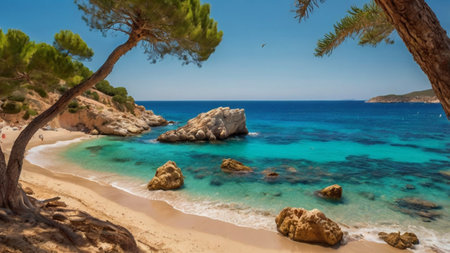 Panoramic view of Calanques beach, Costa Brava, Catalonia, Spainの写真素材