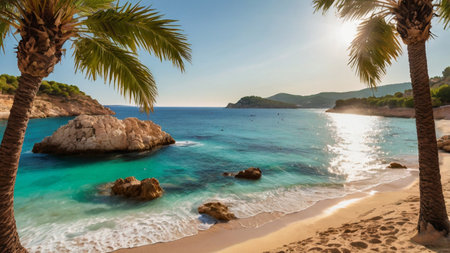 Beautiful beach with palm treesの写真素材