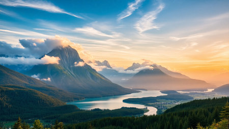 Sunset over Glacier National Park in Glacier County, Montana, USA