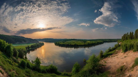 Panoramic view of the Dniester River in Ukraine